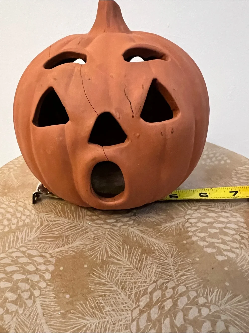 Two Faces- Vintage Terracotta Orange Ceramic Jack-O'-Lantern Pumpkin -